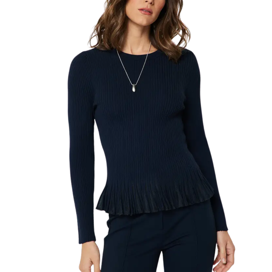 RILEY RIBBED RUFFLE HEM SWEATER NAVY