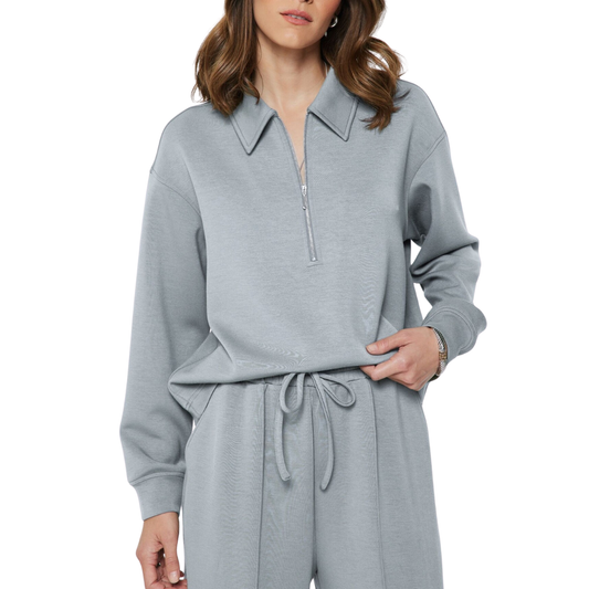 COLLARED HALF ZIP SWEATSHIRT DUSTY BLUE
