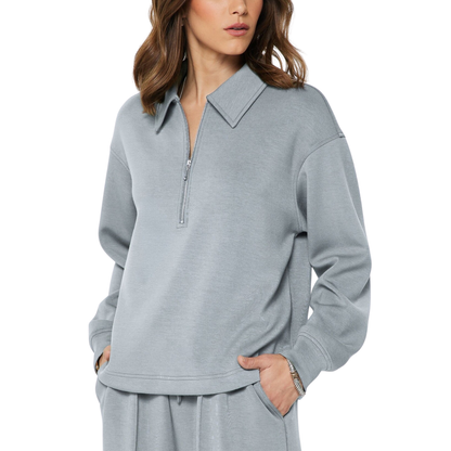 COLLARED HALF ZIP SWEATSHIRT DUSTY BLUE
