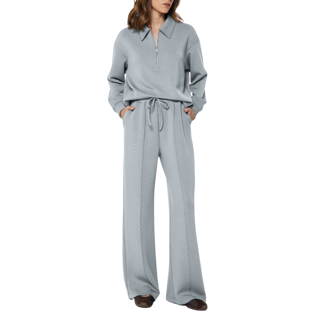 WIDE LEG DRAWSTRING SWEATPANT DUSTY BLUE