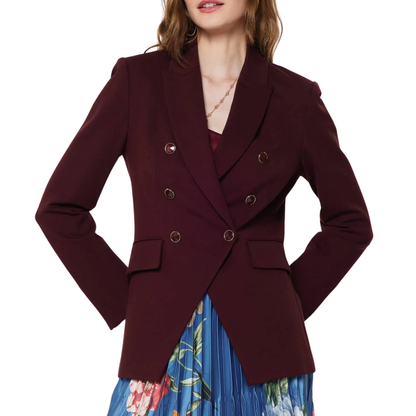 NOTCH COLLAR DOUBLE BLAZER BURGUNDY