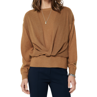 CARRIE TWIST KNIT SWEATER TOP CARAMEL