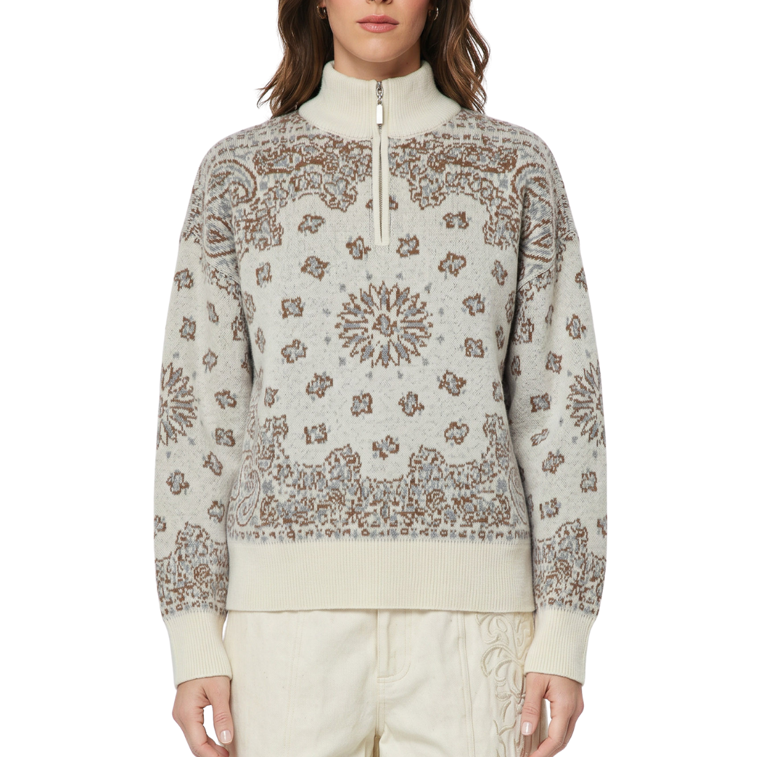 PAISLEY HALF ZIP SWEATER OATMEAL
