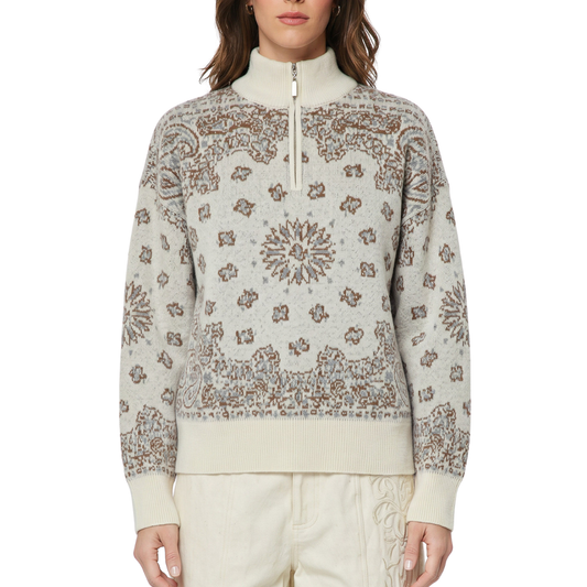 PAISLEY HALF ZIP SWEATER OATMEAL