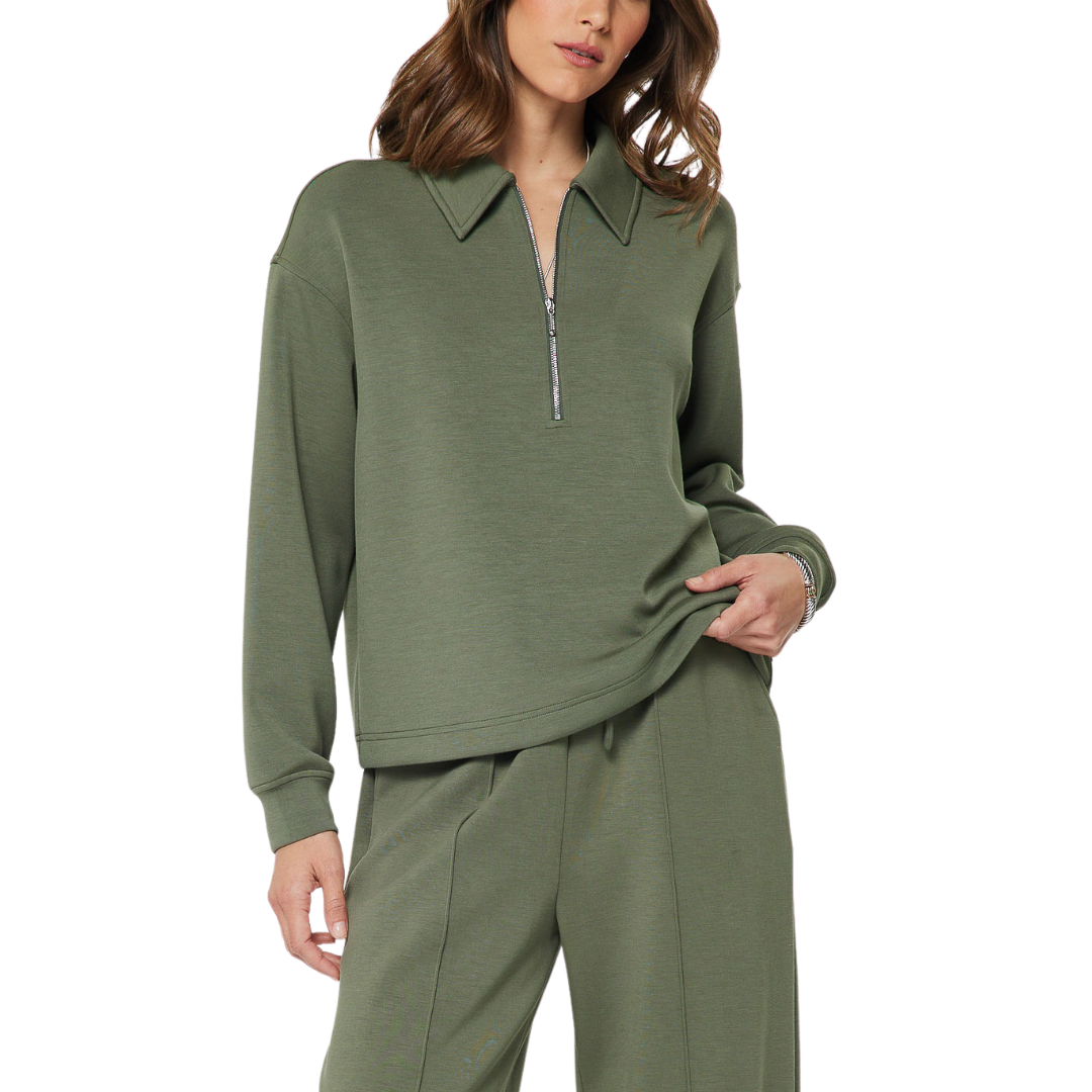 COLLARED HALF ZIP SWEATSHIRT OLIVE