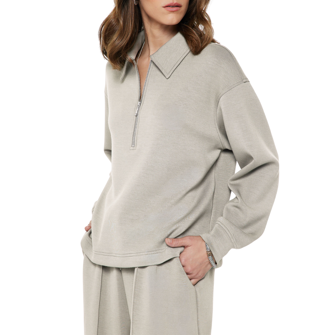 COLLARED HALF ZIP SWEATSHIRT FOG