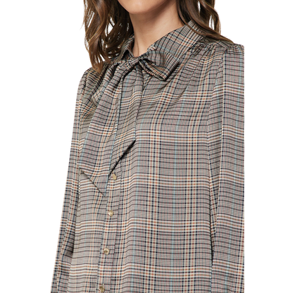 ELLIS SATIN BUTTON DOWN BLOUSE PLAID