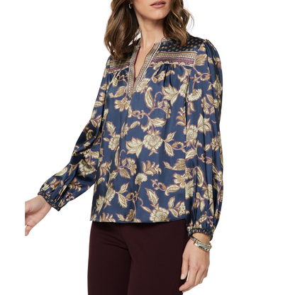FLORAL BORDER PRINTED BLOUSE