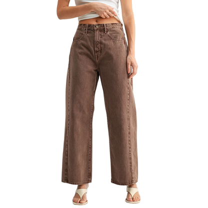 HIGH RISE TWIST BARREL JEAN BROWN