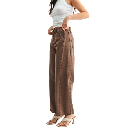 HIGH RISE TWIST BARREL JEAN BROWN