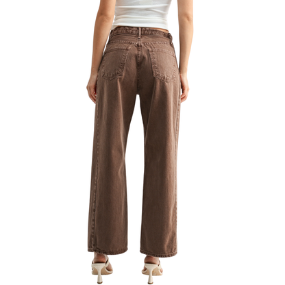 HIGH RISE TWIST BARREL JEAN BROWN