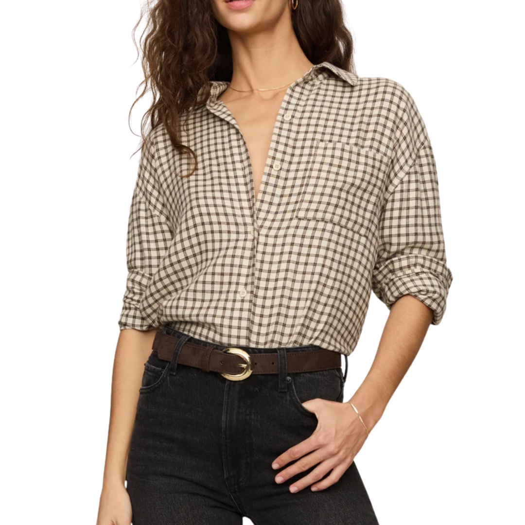RIVER PLAID BUTTON UP DARK CHOCOLATE