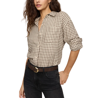 RIVER PLAID BUTTON UP DARK CHOCOLATE