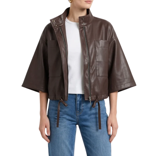 DARCIE VEGAN LEATHER JACKET CHOCOLATE