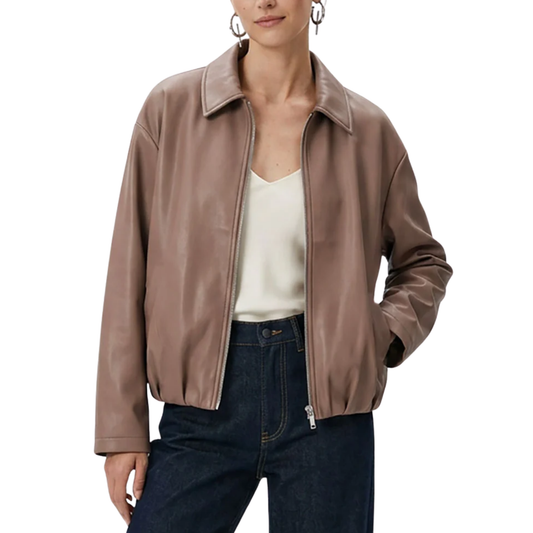 RAVEN VEGAN LEATHER BOMBER JACKET TAN
