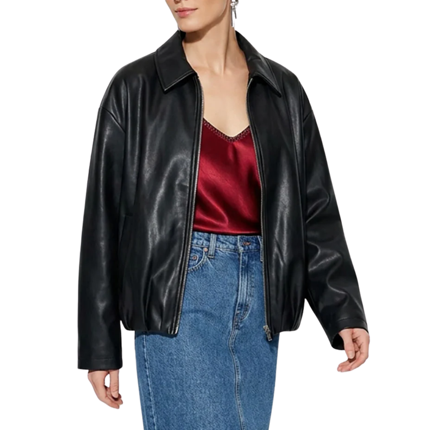 RAVEN VEGAN LEATHER BOMBER JACKET BLACK