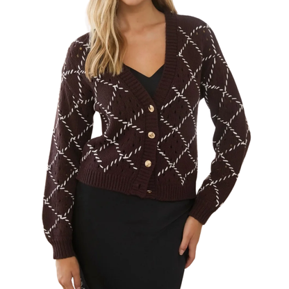 WHIPSTITCH BUTTON CARDIGAN BROWN