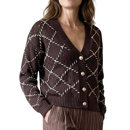 WHIPSTITCH BUTTON CARDIGAN BROWN