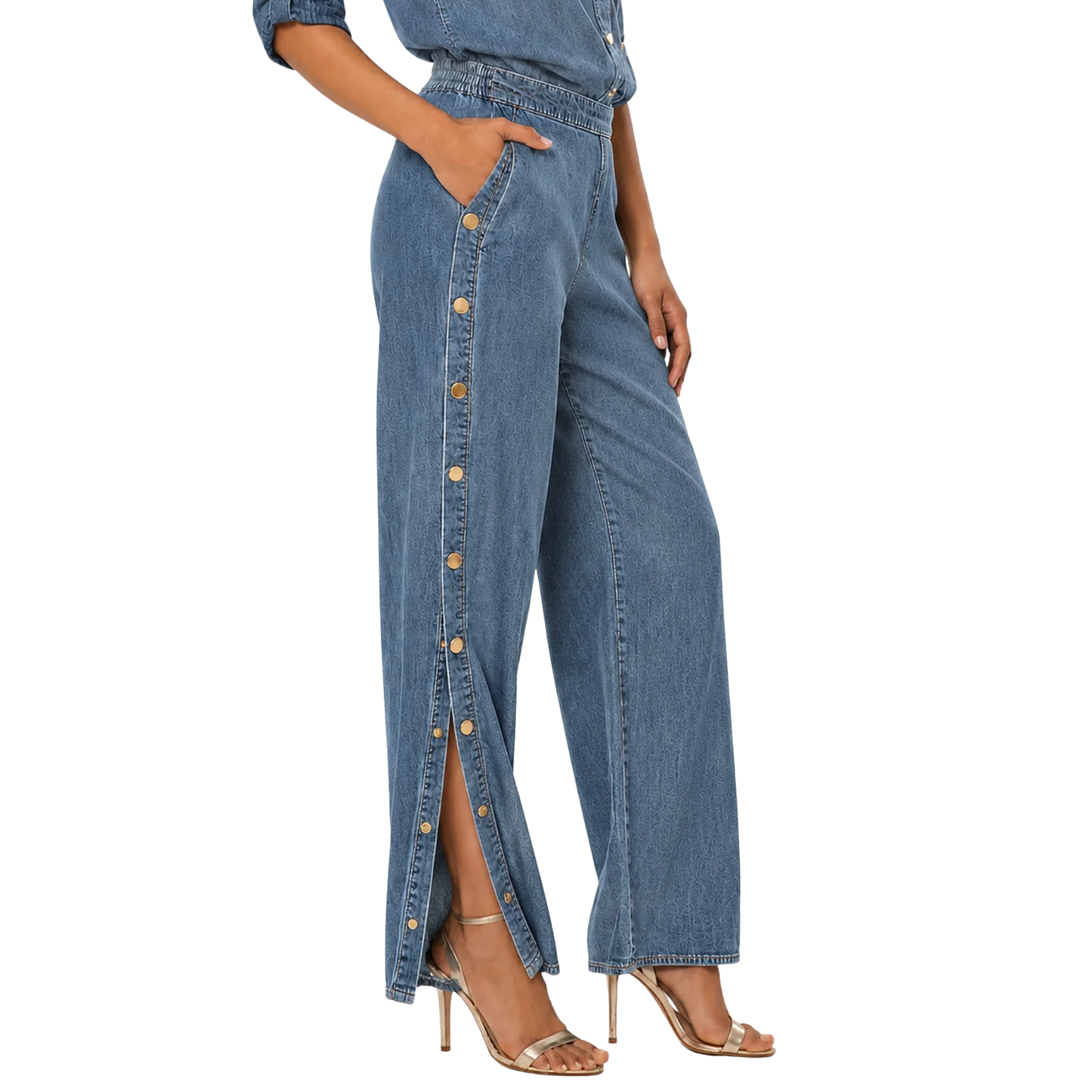 JOSALYN DENIM SNAP PANTS WASHED BLUE