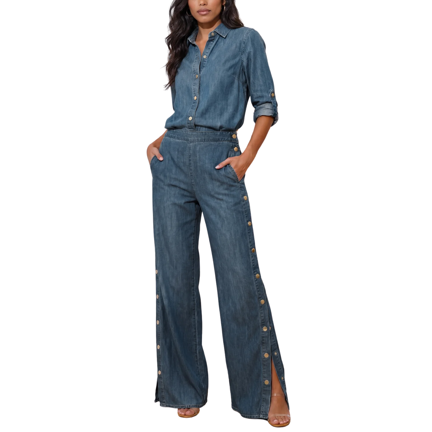JOSALYN DENIM SNAP PANTS WASHED BLUE