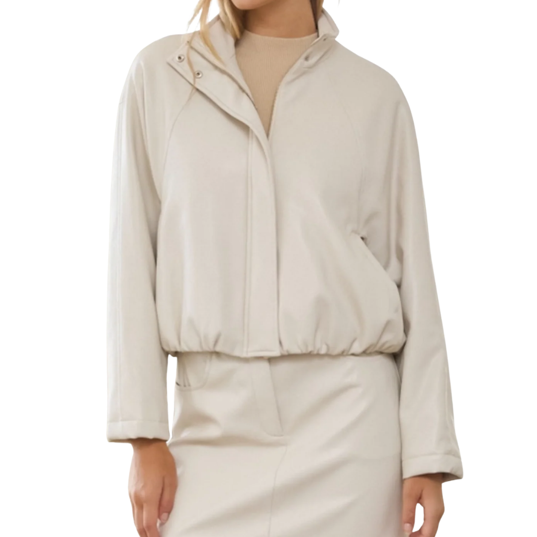 FREYA FAUX LEATHER BOMBER JACKET IVORY