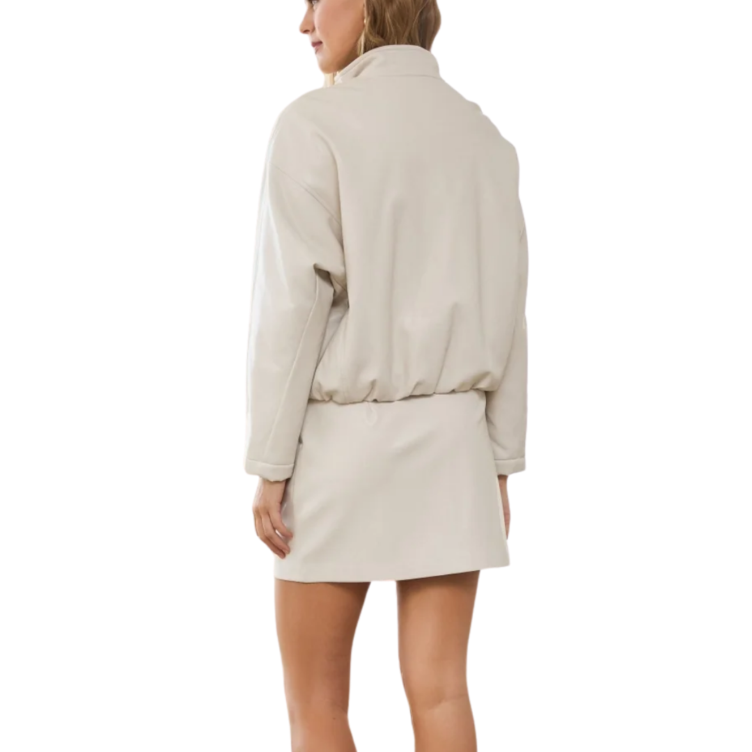 FREYA FAUX LEATHER BOMBER JACKET IVORY