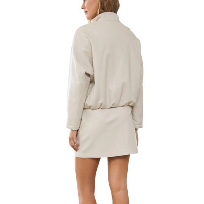 FREYA FAUX LEATHER BOMBER JACKET IVORY