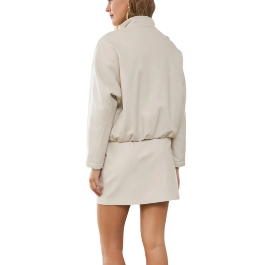 FREYA FAUX LEATHER BOMBER JACKET IVORY