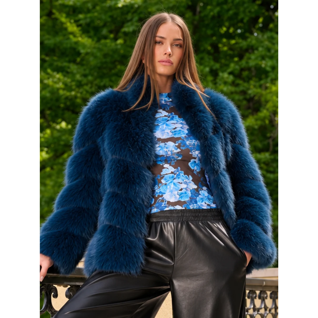 LOUISA FAUX FUR JACKET PEACOCK