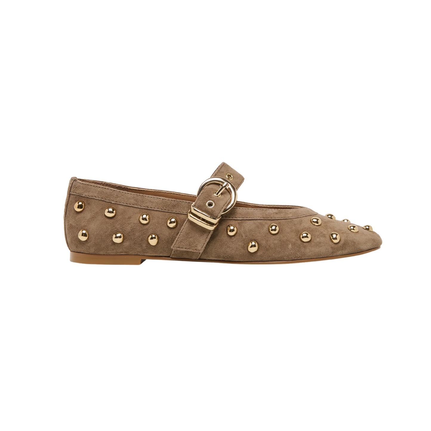 MIKEL STUD OLIVE SUEDE FLAT