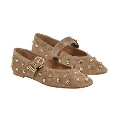 MIKEL STUD OLIVE SUEDE FLAT