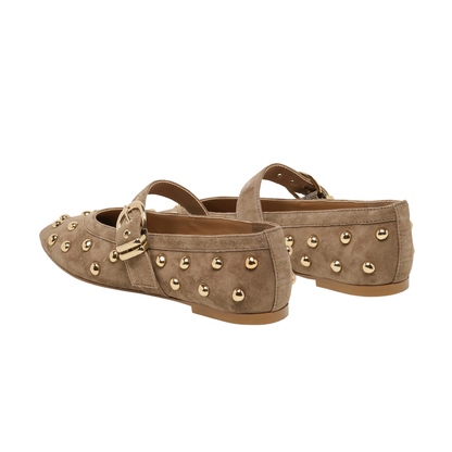 MIKEL STUD OLIVE SUEDE FLAT