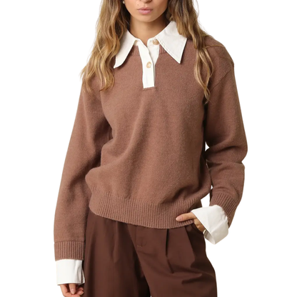 ALINA RUGBY KNIT SWEATER MOCHA