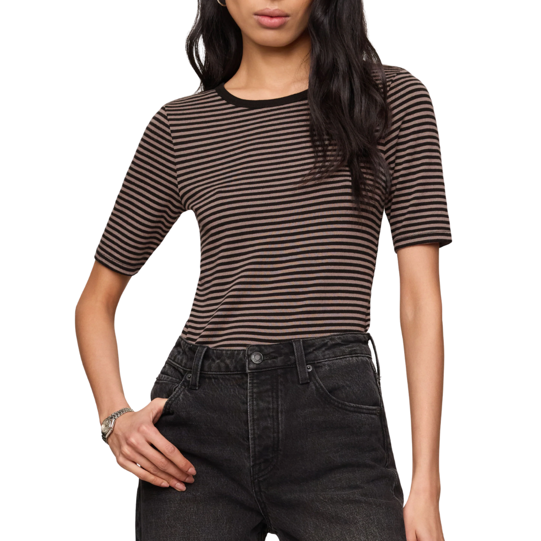 FREIDA STRIPED TEE WILD MUSHROOM