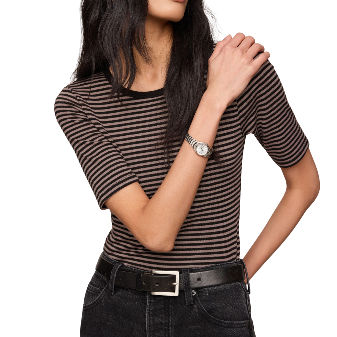 FREIDA STRIPED TEE WILD MUSHROOM