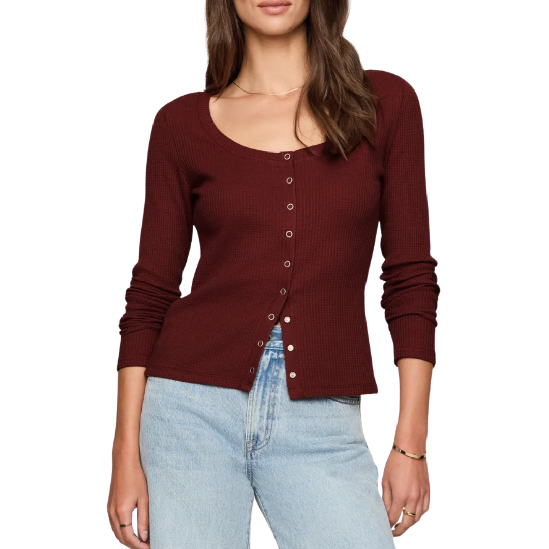 ALBANY WAFFLE BUTTON UP VELVET ROUGE
