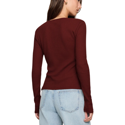 ALBANY WAFFLE BUTTON UP VELVET ROUGE