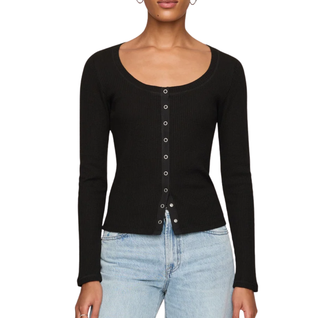 ALBANY WAFFLE BUTTON UP BLACK