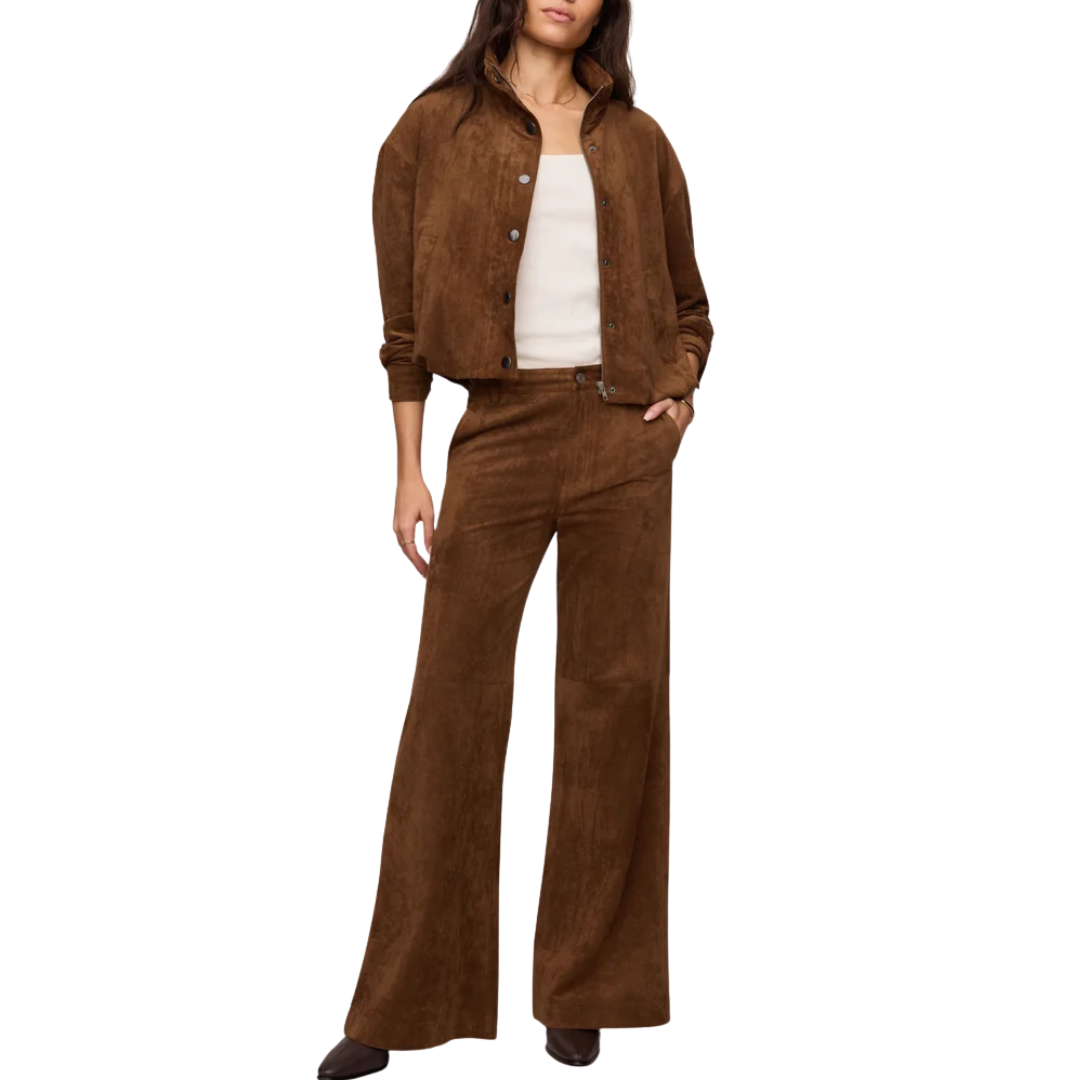 CECILE MID RISE WIDE LEG SADDLE SUEDE