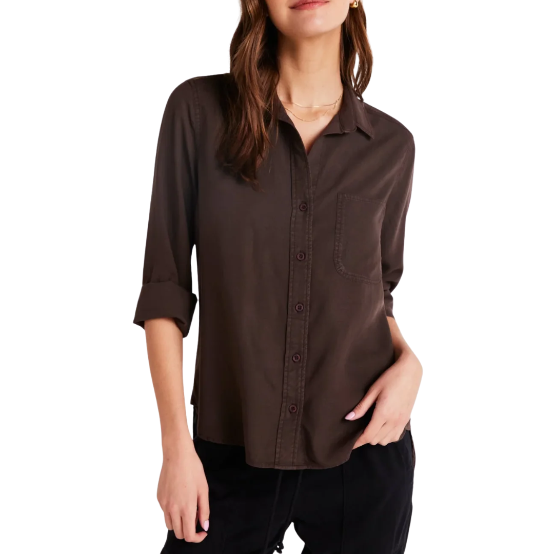 LONG SLEEVE SHIRT TAIL BUTTON DOWN DARK CHESTNUT