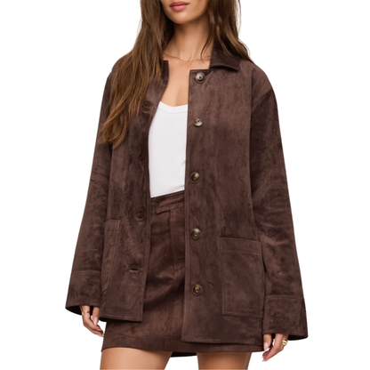 DECKER SUEDE CHORE COAT DARK CHOCOLATE