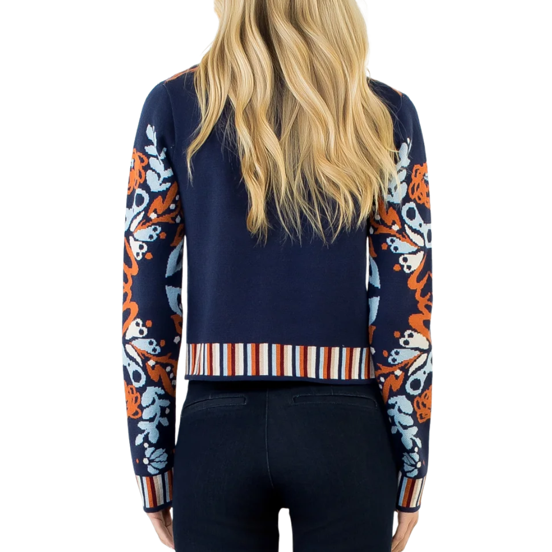 GARDEN PRINT V-NECK CARDIGAN NAVY