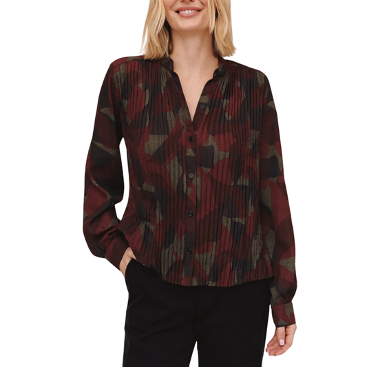 PLEATED PRINTED ABSTRACT BUTTON DOWN