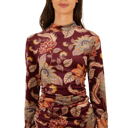 DELHI VELVET JERSEY BLOUSE FLORAL BURGUNDY