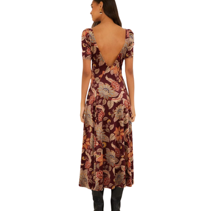 DELHI VELVET MAXI DRESS FLORAL BURGUNDY