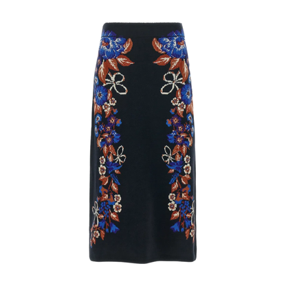 BOW GARDEN KNIT MIDI SKIRT GARDEN BLUE