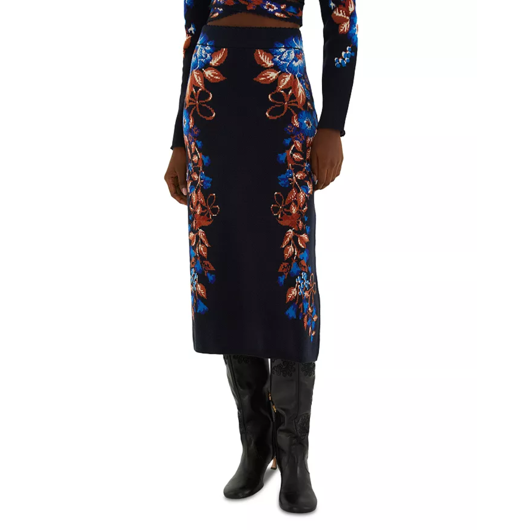 BOW GARDEN KNIT MIDI SKIRT GARDEN BLUE