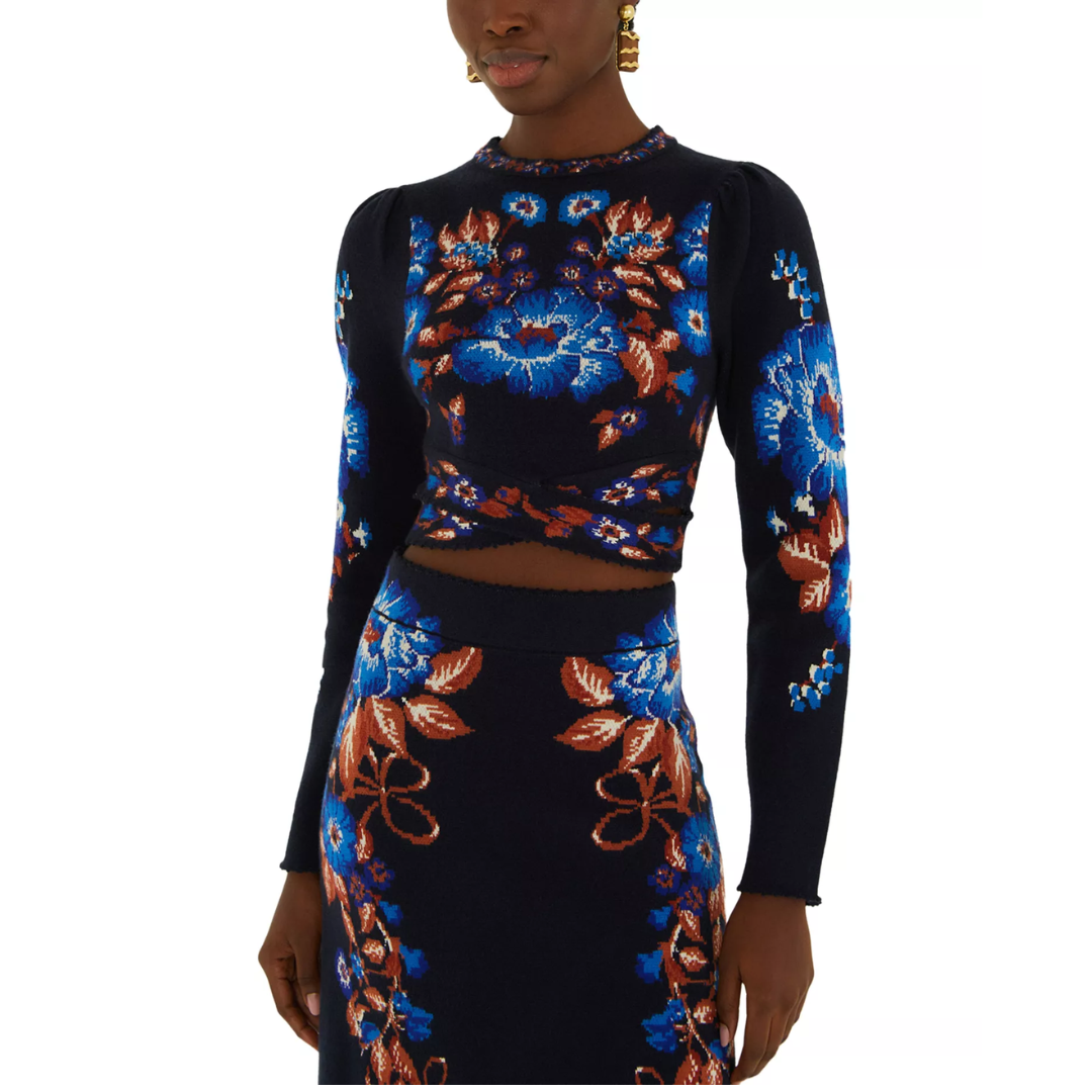 BOW KNIT TOP GARDEN BLUE