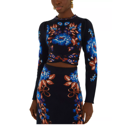 BOW KNIT TOP GARDEN BLUE