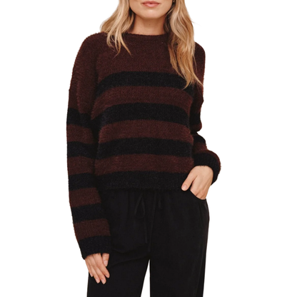 DROP SHOULDER STRIPE SWEATER BLACK CHERRY